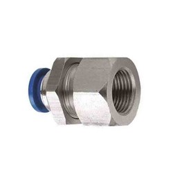 BRASS NICKLE PLATED PUSH-IN TUBE BULKHEAD - Metric x BSPP female thread