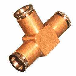 BRASS PUSH-IN TUBE BRANCH TEE x DOT - Metric to SAE J844 x Metric male thread swivel