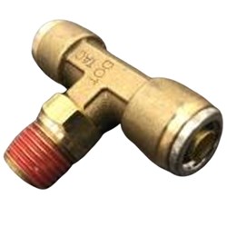 BRASS PUSH-IN TUBE BRANCH TEE x DOT - Metric to SAE J844 x NPT male thread swivel