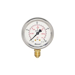 SS PRESSURE GAUGE - 63 mm, Bottom Entry x 1/4 BSPP Calibrated: BAR & PSI