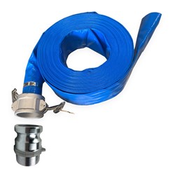 BLUE LAYFLAT HOSE - Aluminium Camlock parts C & F, open ended, Worm Drive clamps