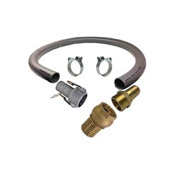 Durable grey PVC suction hose with Aluminum female camlock coupler, Brass male tail with foot valve and W1 grade Super clamps